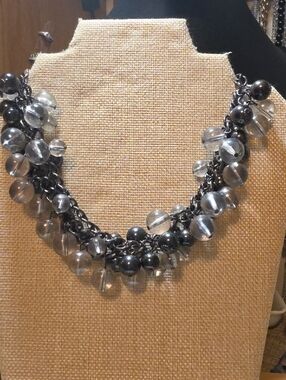 Express Gray and Clear Bead Cluster Necklace